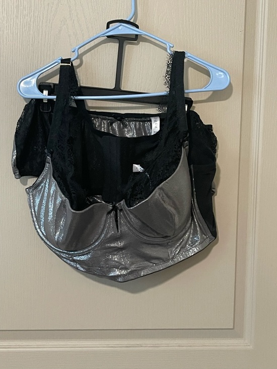 Cacique Other - Cacique Metallic Silver and Black Lace Bustier Bra & matching panties